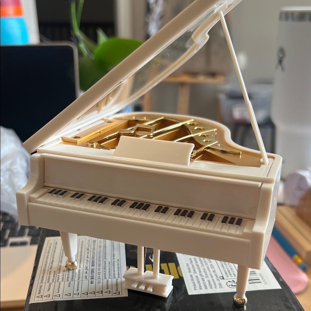 Miniature White Grand Piano Music Box with Gold Accents